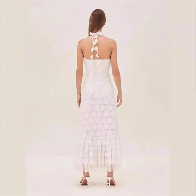 Handmade Embroidery Halter Hollow Long DressWomens Australian Summer Maxi Dress Casual Gown Bohemian Beach Skirt