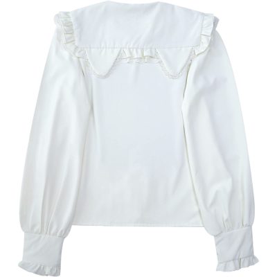 Lolita Women Ruffle Sailor Collar Blouse Shirt Kawaii Teen Bow Tie Cat Ears Fashion Button Front Junior Cute Tops