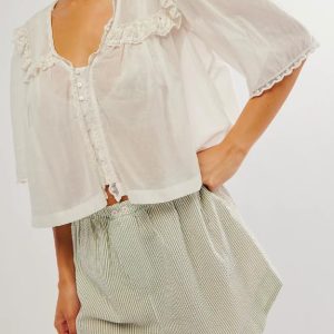 Women Y2K See Through Peplum Shirt Ruffle Lace Trim Buttons Tops Short Sleeve Doll Collar Babydoll Blouse Streetwear