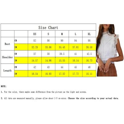 Women's Hollowed Lace Blouse Soft Sleeveless Ruffle Trim Elegant Summer Shirt Tops