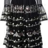 Women's Casual Vacation Dress Embroidery Sequins Net Yarn Cascading Ruffle Maxi Beach Party Dresses