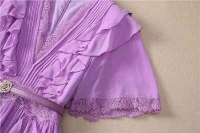 Women's Elegant Luxury Lace Maxi Dress V-Neck Ruffles Patchwork Chiffon Summer Party Evening Dresses