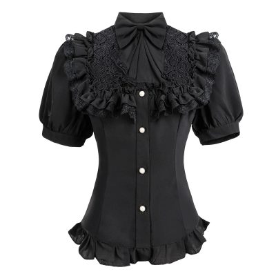Victorian Blouse Womens Gothic Shirt Vintage Long Sleeve Lotus Ruffle Tops