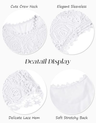 Womens Lace Tank Top Blouse Sleeveless Summer Casual Crew Neck Slim Fit Hollow Out Shirt