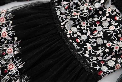 Women's Bohemian Floral Embroidery Maxi Dress Sequins Net Yarn Cascading Ruffle Wedding Guest Dresses