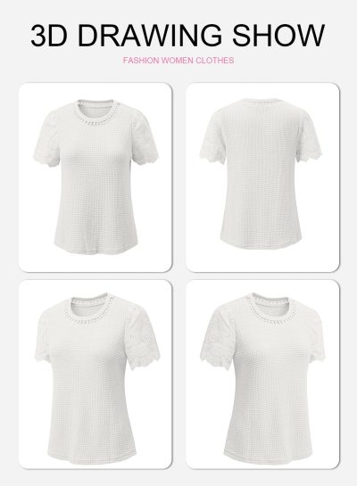 Womens Frenchy Summer Tops Crewneck Short Sleeve T Shirts Casual Waffle Knit Jacquard Blouses Top Shirts