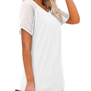 Women Mesh Sleeves Casual T-Shirts Summer Fashion See Through Blouses Tee S-3XL