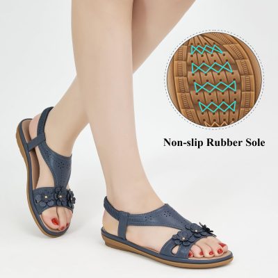 Womens Sandals Dressy Summer Beach Casual Elastic Strap Slip on Flat Shoes with Memory Foam