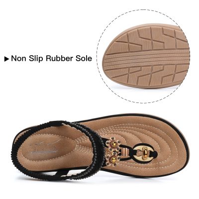 Womens Sandals Summer Bohemian Flat Sandals Shoes with Elastic Strap Dressy Sandal