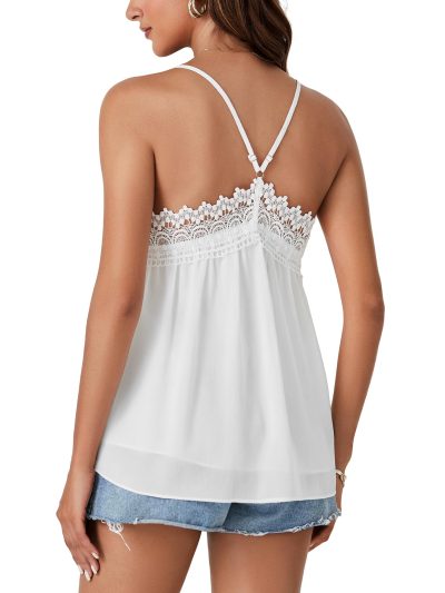 Women's Summer Spaghetti Strap Sleeveless Lace Trim Loose Casual Flowy Cami Tank Top