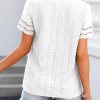 71KhqXYA17L.jpg Summer Tops for Women 2025 Short Sleeve V Neck Dressy Lace Eyelet Blouses Shirts