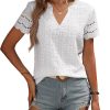71RFGTOhkAL.jpg Summer Tops for Women 2025 Short Sleeve V Neck Dressy Lace Eyelet Blouses Shirts
