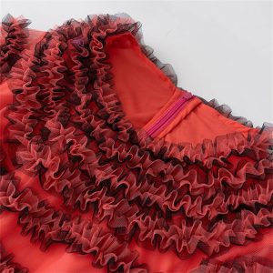 Women Runway Designer Short Sleeve Wood Fungus Ruffled Edge Layered Elegant Cake Bohemian Dress