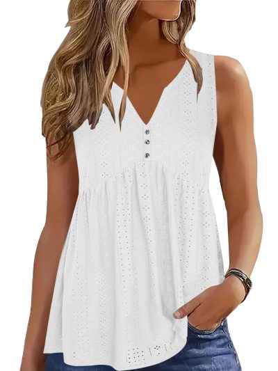 Women Tank Tops 2025 Spring Clothes Summer V Neck Pleated Shirts Button Down Dressy Casual Sleeveless Blouse