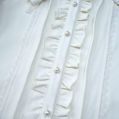 Lolita Women Ruffle Sailor Collar Blouse Shirt Kawaii Teen Bow Tie Cat Ears Fashion Button Front Junior Cute Tops