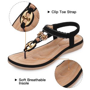 Womens Sandals Summer Bohemian Flat Sandals Shoes with Elastic Strap Dressy Sandal
