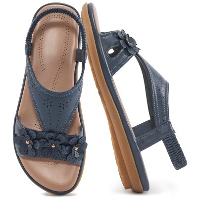 Womens Sandals Dressy Summer Beach Casual Elastic Strap Slip on Flat Shoes with Memory Foam
