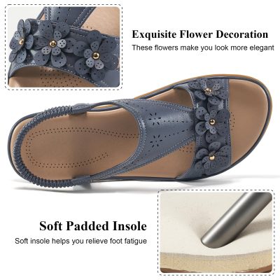 Womens Sandals Dressy Summer Beach Casual Elastic Strap Slip on Flat Shoes with Memory Foam