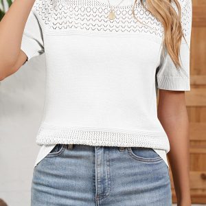 Womens Summer Sweater Casual Short Sleeve Pullover Tops Crewneck Lightweight Shirts Ribbed Knit Dressy Blouse