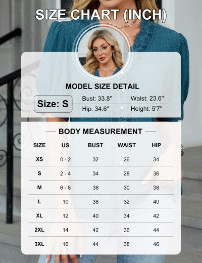 81EL4jRtbxL.jpg Womens Dressy Casual Blouse Short Puff Sleeve V Neck Lace Tops Summer Trendy Cute Ladies Business Work Shirt
