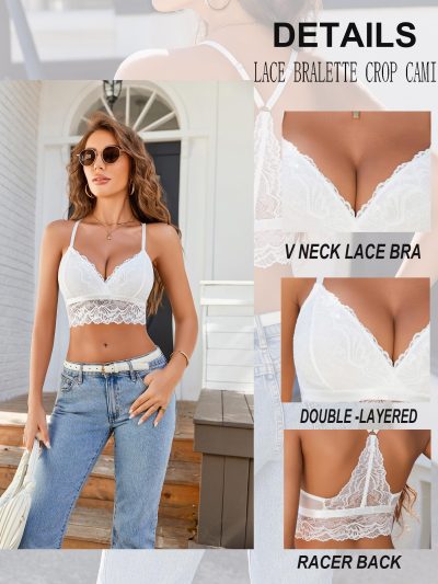 Bralette for Women Wireless Lace Bra V Neck Racerback Cami Tank Y2k Camisoles Adjustable Crop Top