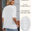 81OZeuqa8RL.jpg Womens Dressy Casual Blouse Short Puff Sleeve V Neck Lace Tops Summer Trendy Cute Ladies Business Work Shirt