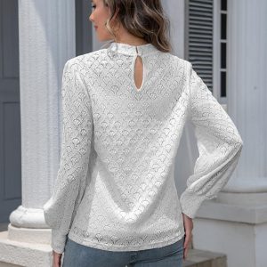 Lace Tops for Women Business Dressy Casual Blouses Elegant Puff Long Sleeve Shirts Spring Fall Outfits Fashion 2025