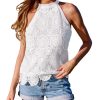 Women's Tank Tops Hollow Out Lace Boho Blouse Eyelet Embroidery Sleeveless Tops Shirts