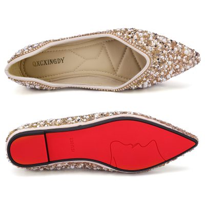 Women's Rhinestone Flats Fashion Pointed Toe Pearl Diamond Low Heel Dress Wedding Flats Work Business Dance Ballet Flats