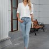 81hN71rSRrL.jpg Womens Dressy Casual Blouse Short Puff Sleeve V Neck Lace Tops Summer Trendy Cute Ladies Business Work Shirt