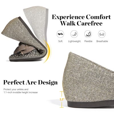 Women's Flats Shoes Rhinestone Pointed Toe Comfort Dressy Flat Silver Bowknot Casual Ballet Shoes