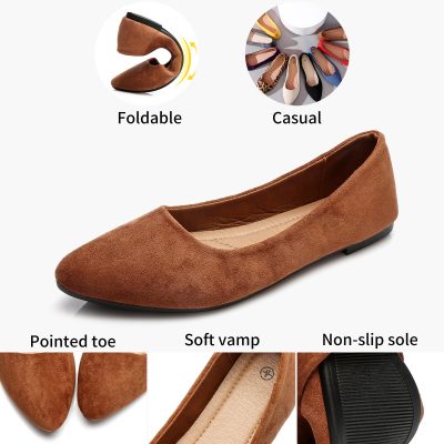 Women’s Black Flats Shoes Comfortable Suede Pointed Toe Slip On Casual Ballet Flats Dress Shoes Nude Flats