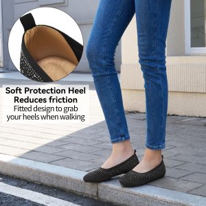 Ballets Flats for Women Dressy: Comfortable Soft Knit Work Flats Glitter Rhinestone Round Toe Casual Shoes for Office Wedding